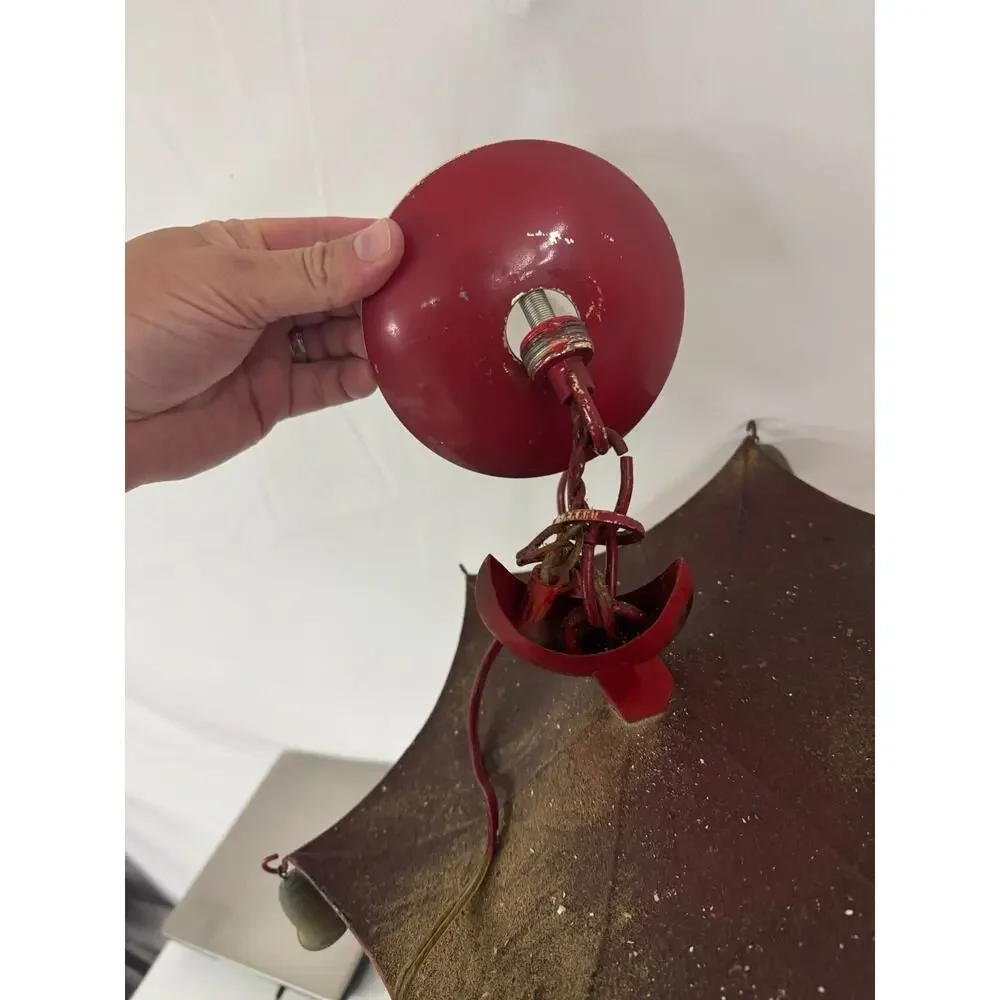Vtg 1988 Triarch Industries Red Metal Asian Pagoda Hanging Lantern Bell Chimes